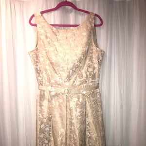 Nude/ Cream Eliza J- Floral Printed Belted Dress